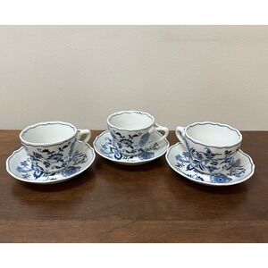 Vintage Blue Danube Blue Onion Teacups Coffee & Saucers Lot of 3 Made in Japan
